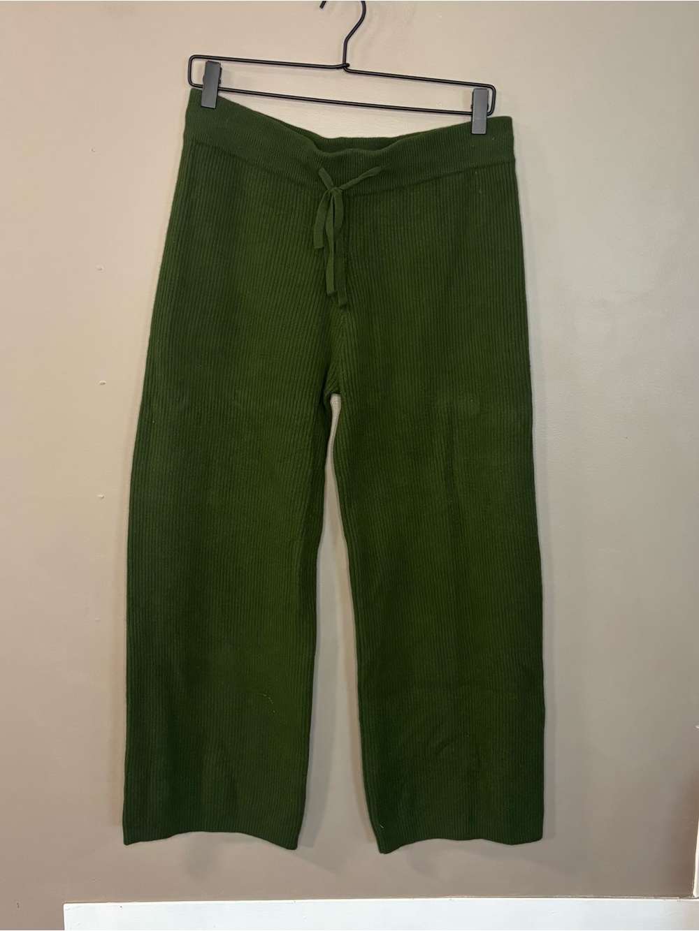 Piglet In Bed Bottle Green Merino Wool Ribbed Wide Leg Pants